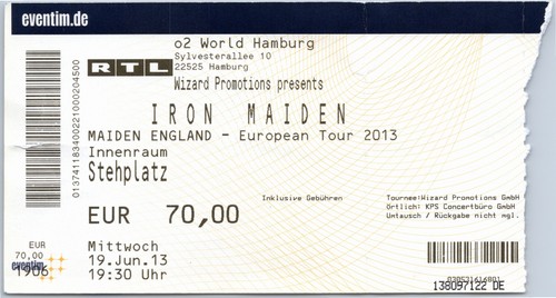 Iron maiden ticket 2013 - 2013, tour