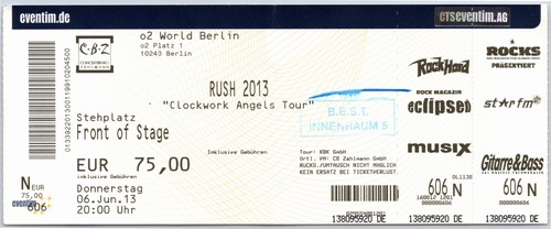 Rush ticket 2013 clockwork - ticket,